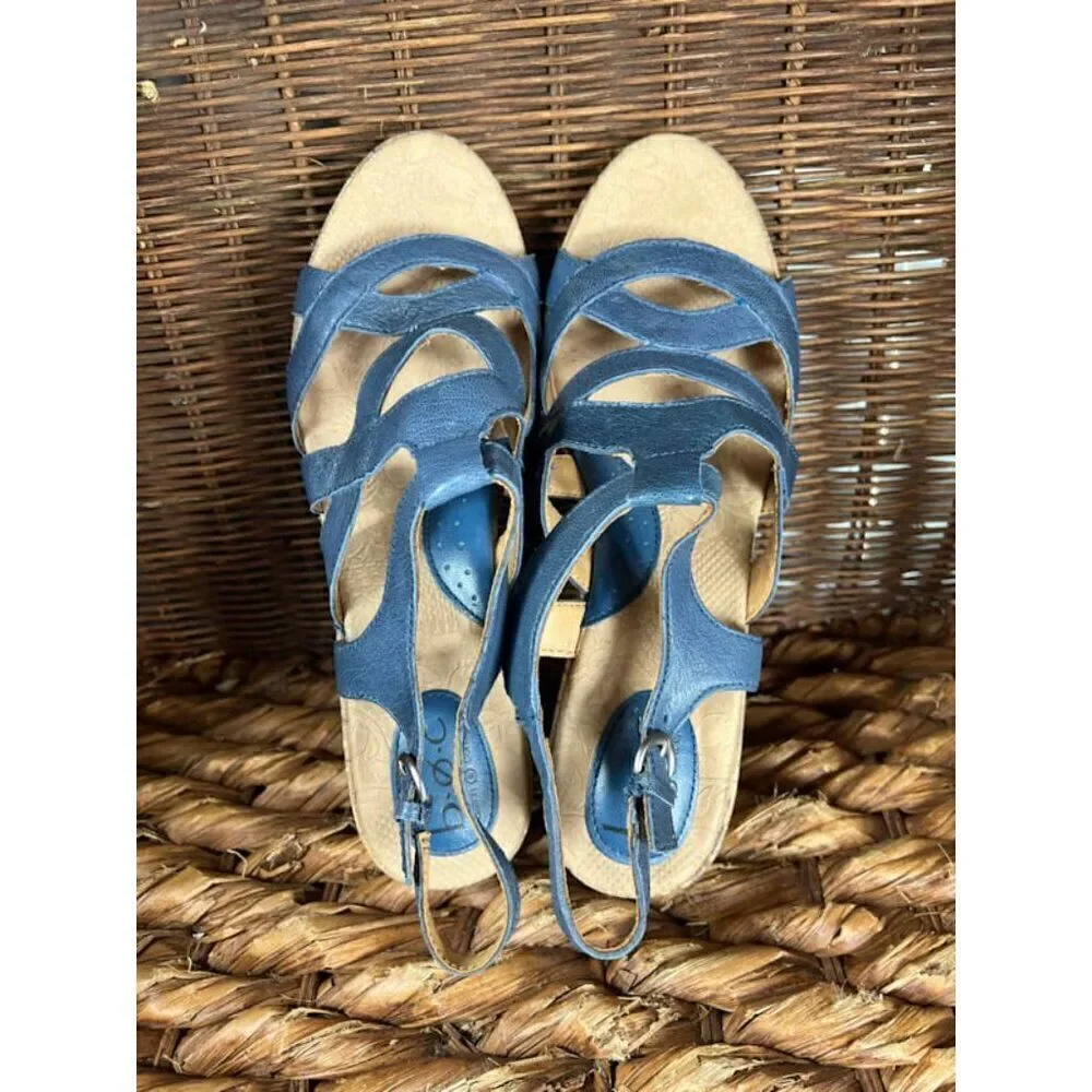 B.O.C. Women’s Blue‎ Strappy Ankle Strap Cork Wedge Sandals Size 11M
